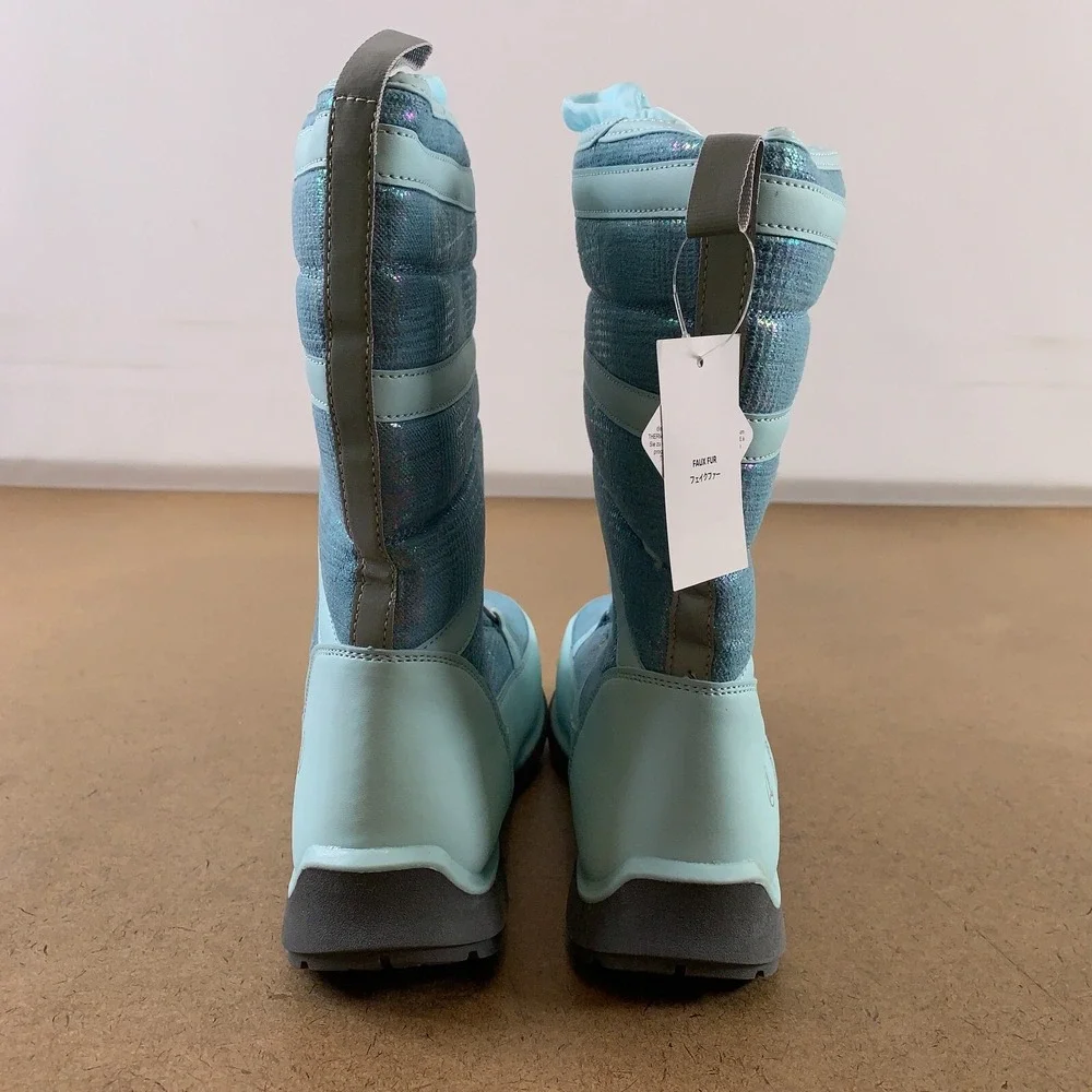 Lands End Kids Shoe Size 7 Teal Iridescent Snowflake Insulated Winter Boots NWT